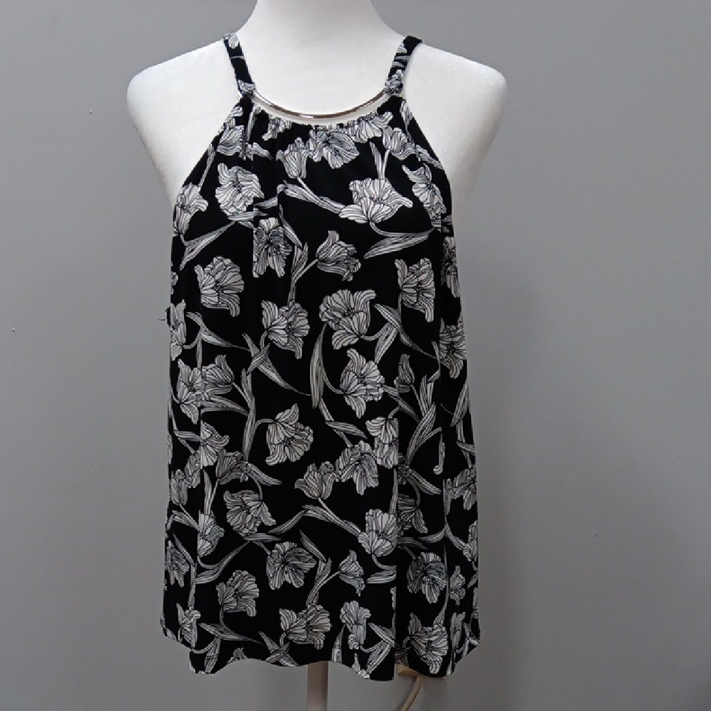 Black and White Sleeveless Tank Top with Abstract Design